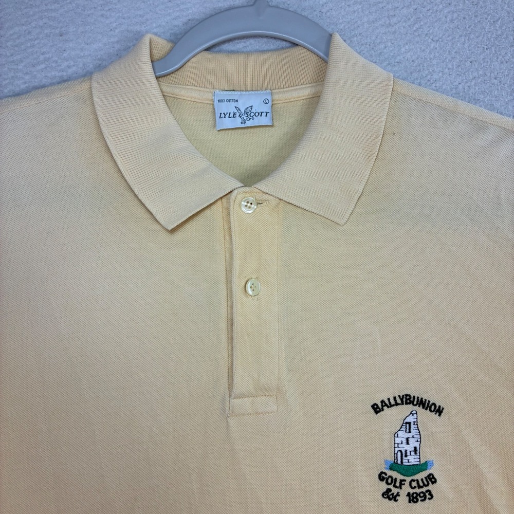 Ballybunion Golf Club Polo Shirt Men L Yellow Lyle Scott Cotton Pique Preppy